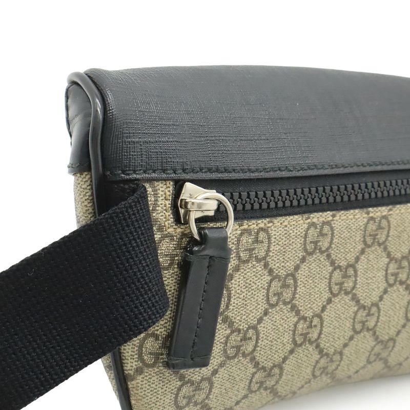 Gucci GG Supreme Belt Bag Waist Pouch Leather Beige Black