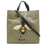 Gucci GG Supreme Bee Print Bee Tote 2-Way Shoulder Bag Leather Khaki Beige Black