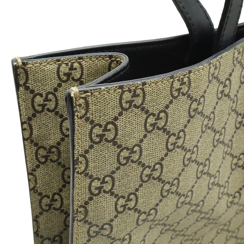 Gucci GG Supreme Bee Print Bee Tote 2-Way Shoulder Bag Leather Khaki Beige Black