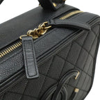 Chanel CC Filigree Quilted Vanity Case Handbag 2-Way Chain Shoulder Caviar