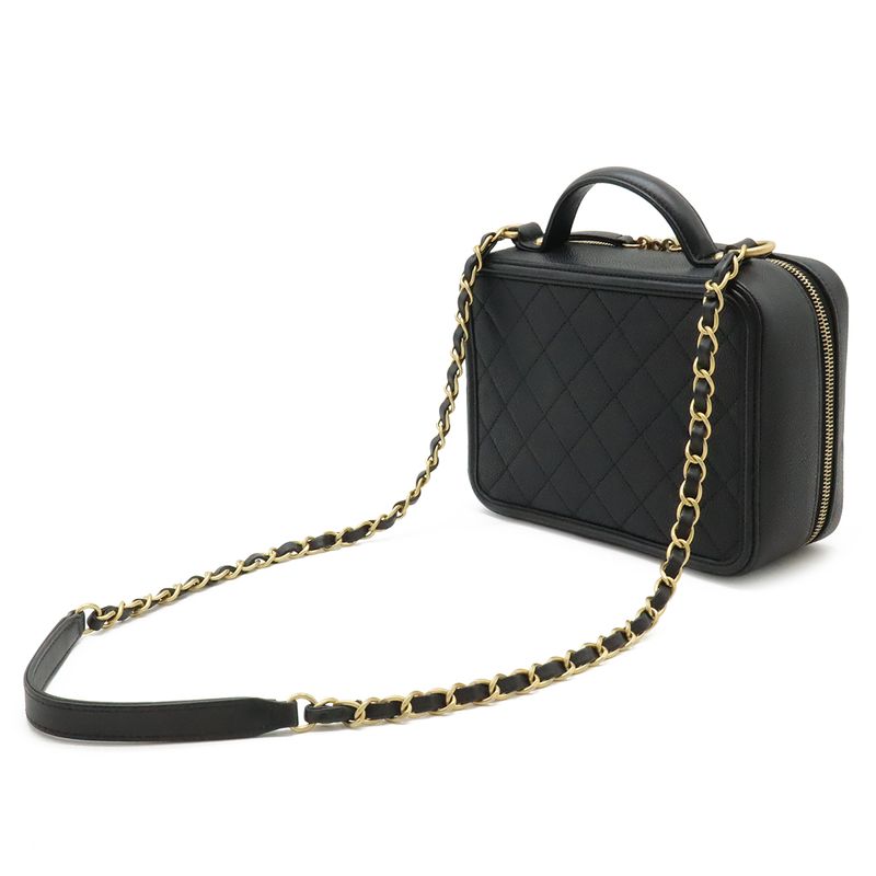Chanel CC Filigree Quilted Vanity Case Handbag 2-Way Chain Shoulder Caviar