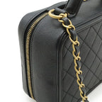 Chanel CC Filigree Quilted Vanity Case Handbag 2-Way Chain Shoulder Caviar