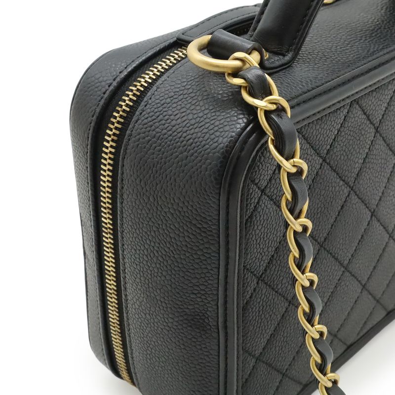 Chanel CC Filigree Quilted Vanity Case Handbag 2-Way Chain Shoulder Caviar