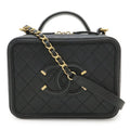Chanel CC Filigree Quilted Vanity Case Handbag 2-Way Chain Shoulder Caviar