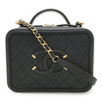 Chanel CC Filigree Quilted Vanity Case Handbag 2-Way Chain Shoulder Caviar
