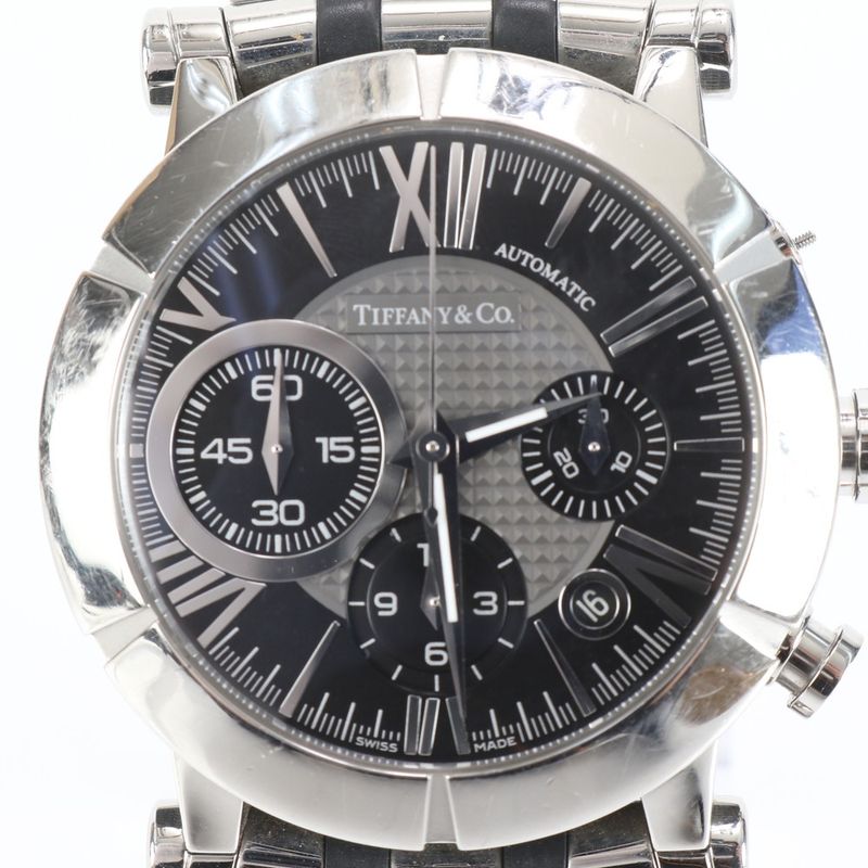 Tiffany & Co. Atlas Gent Chronograph Automatic Watch Silver Black