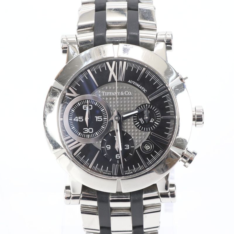 Tiffany & Co. Atlas Gent Chronograph Automatic Watch Silver Black