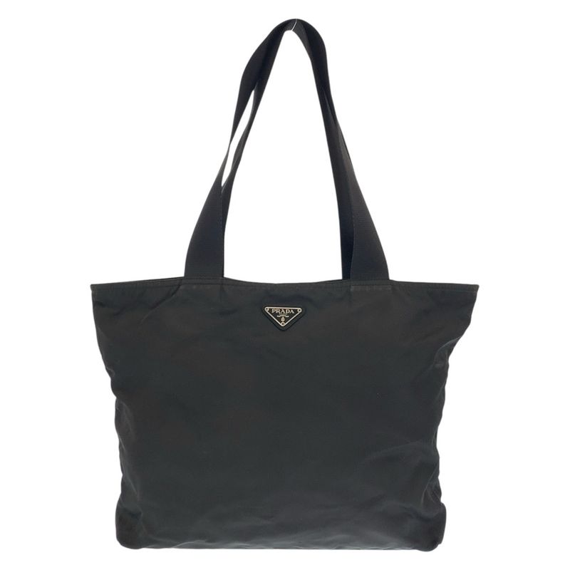 Prada Tessuto Black Silver Nylon Shoulder Bag Tote