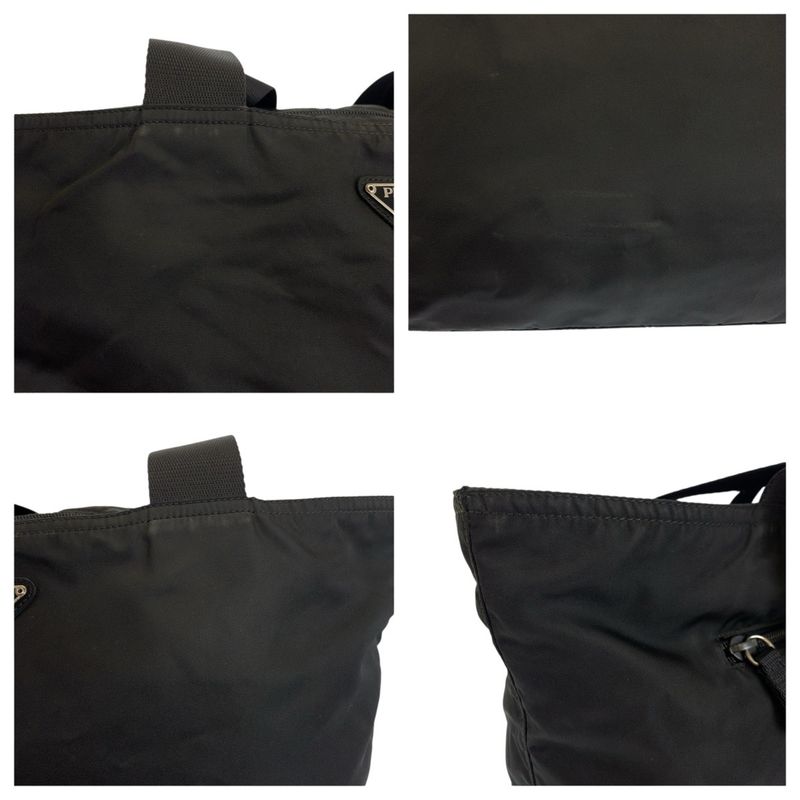 Prada Tessuto Black Silver Nylon Shoulder Bag Tote
