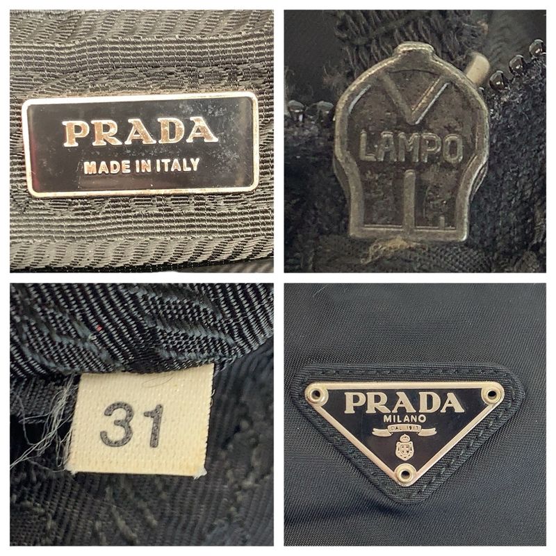 Prada Tessuto Black Silver Nylon Shoulder Bag Tote