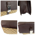 Gucci Brown Beige Silver GG Supreme Canvas Leather Clutch