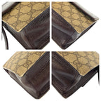 Gucci Brown Beige Silver GG Supreme Canvas Leather Clutch
