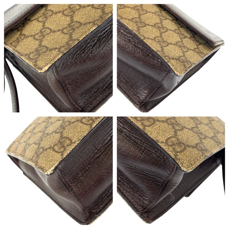 Gucci Brown Beige Silver GG Supreme Canvas Leather Clutch