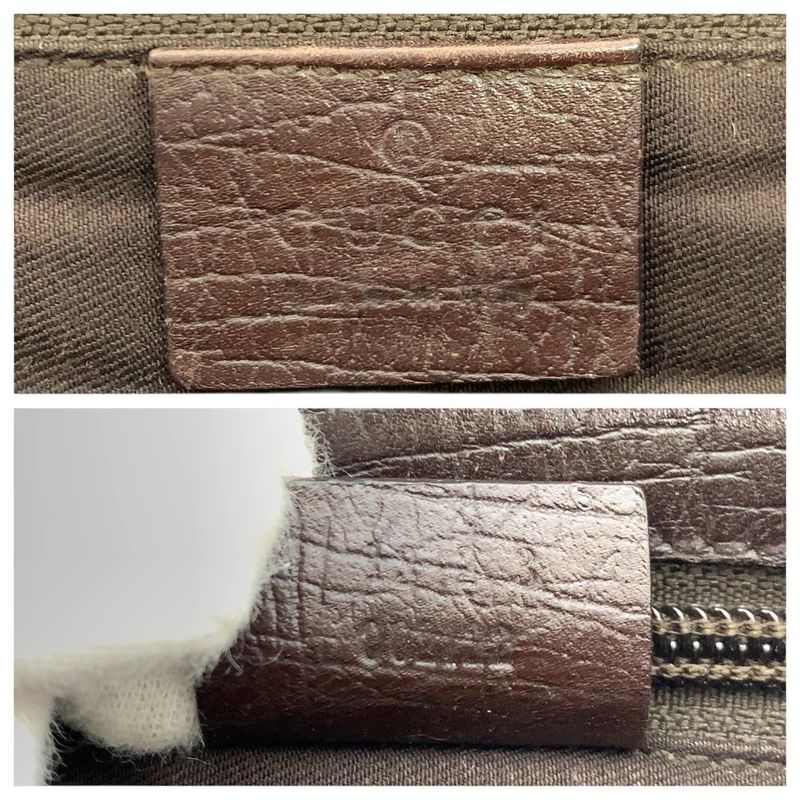 Gucci Brown Beige Silver GG Supreme Canvas Leather Clutch