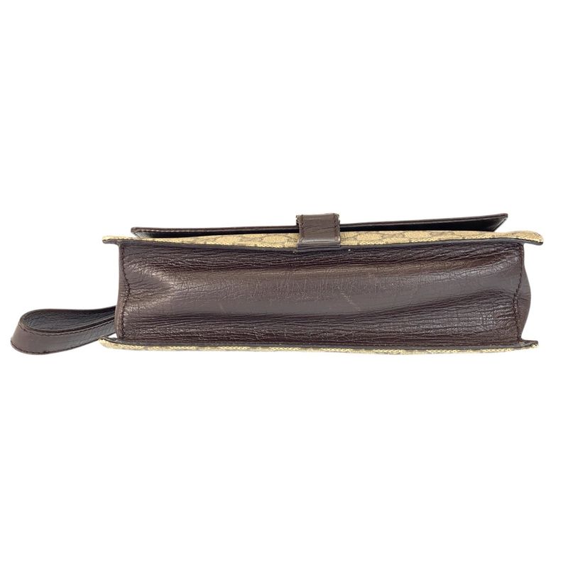 Gucci Brown Beige Silver GG Supreme Canvas Leather Clutch