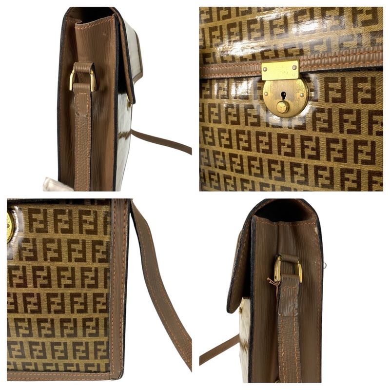 Fendi Vintage Zucca Brown Gold Leather Shoulder Bag