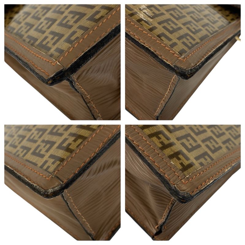 Fendi Vintage Zucca Brown Gold Leather Shoulder Bag