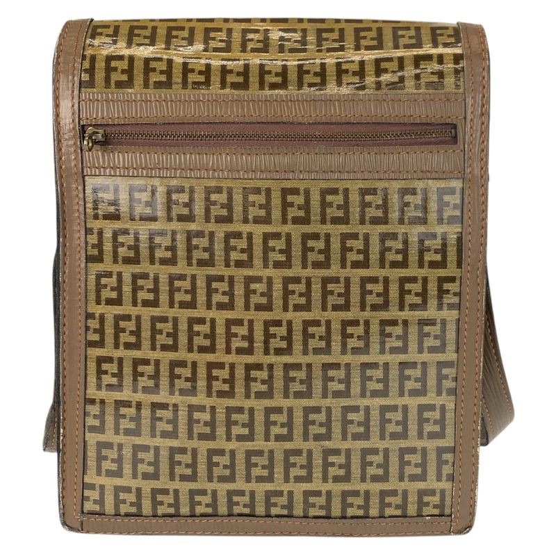 Fendi Vintage Zucca Brown Gold Leather Shoulder Bag