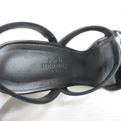 Hermes Glam 75 Sandals Leather Kelly Buckle 35.5 Black Strap X