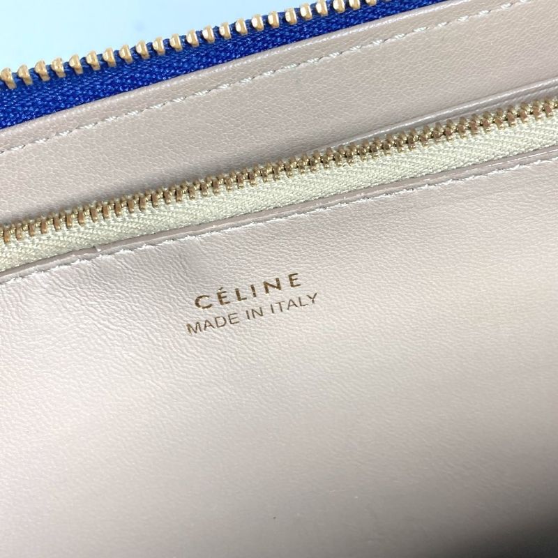 Celine Wallet Logo Leather Blue