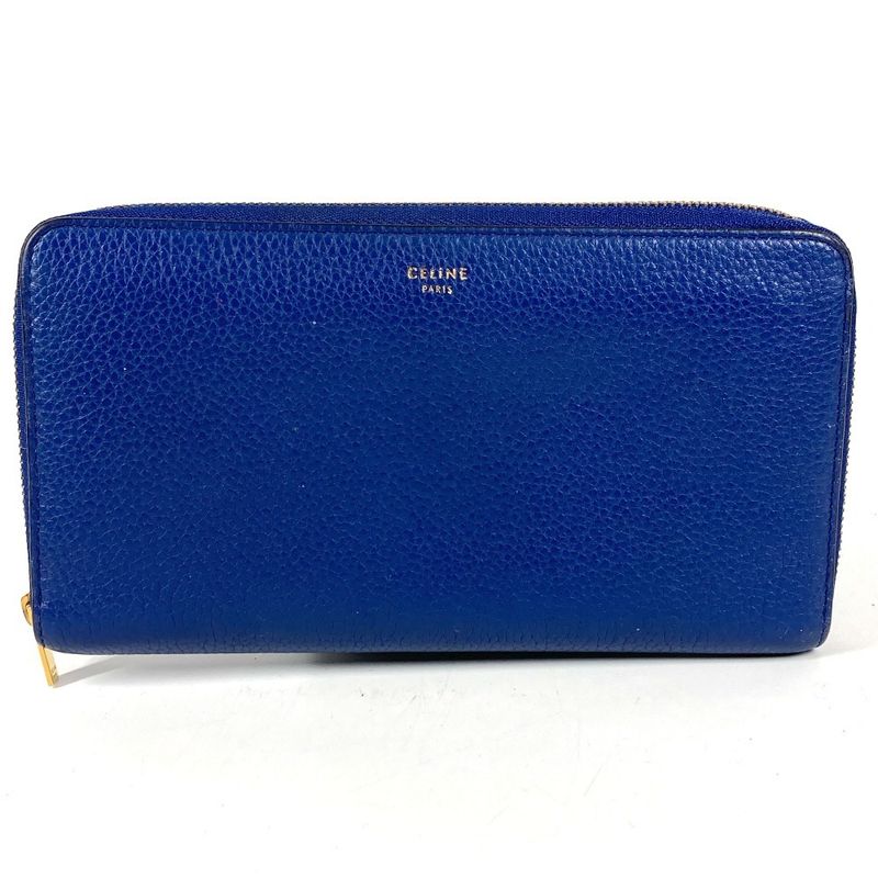 Celine Wallet Logo Leather Blue