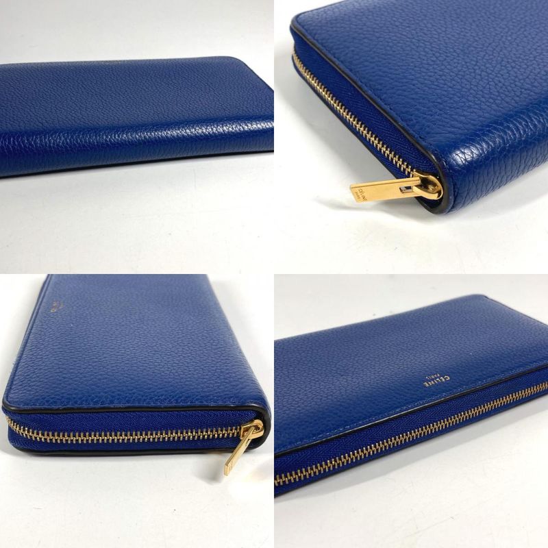 Celine Wallet Logo Leather Blue