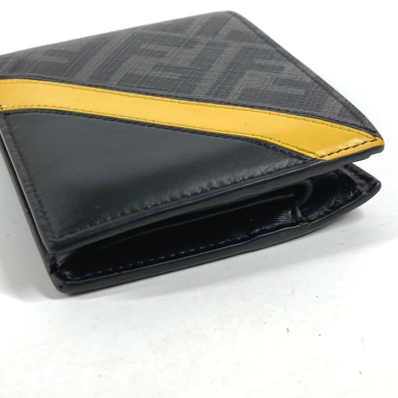 Fendi Bifold Wallet Zucca Logo Leather Black Yellow