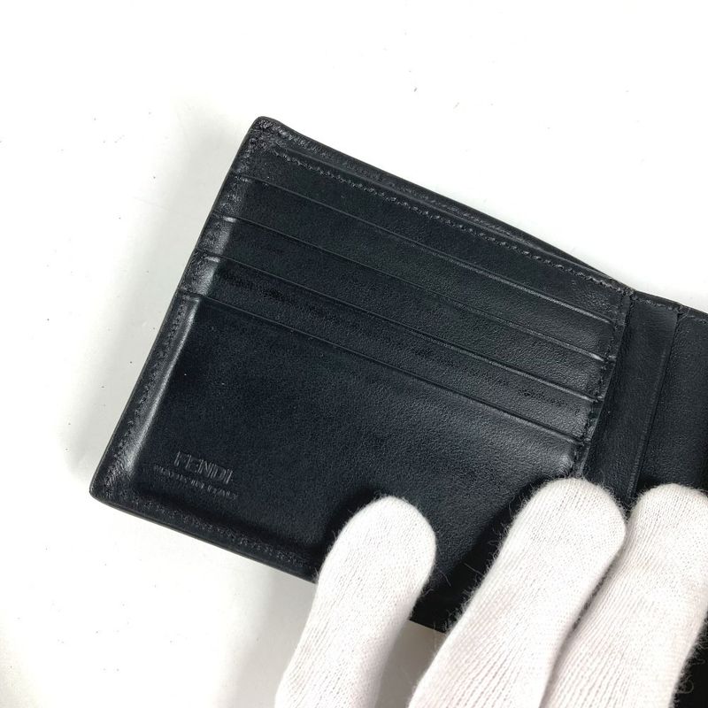 Fendi Bifold Wallet Zucca Logo Leather Black Yellow