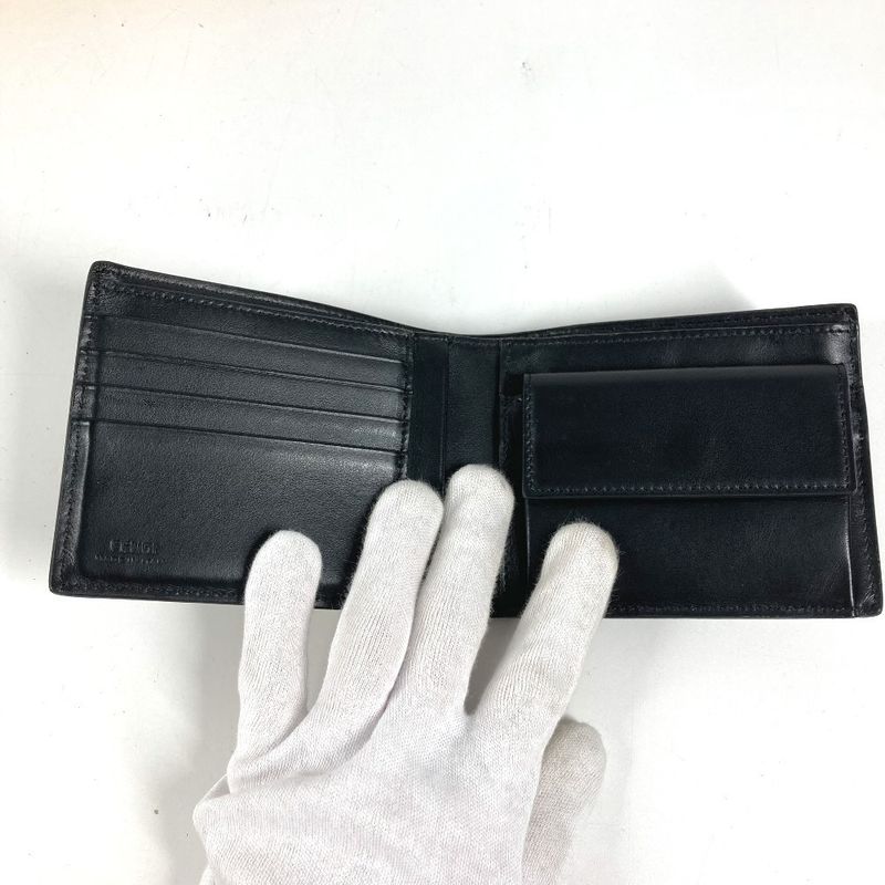 Fendi Bifold Wallet Zucca Logo Leather Black Yellow