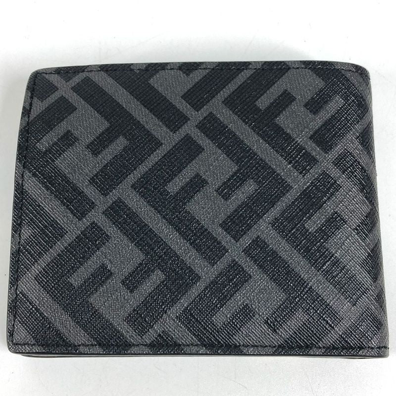Fendi Bifold Wallet Zucca Logo Leather Black Yellow