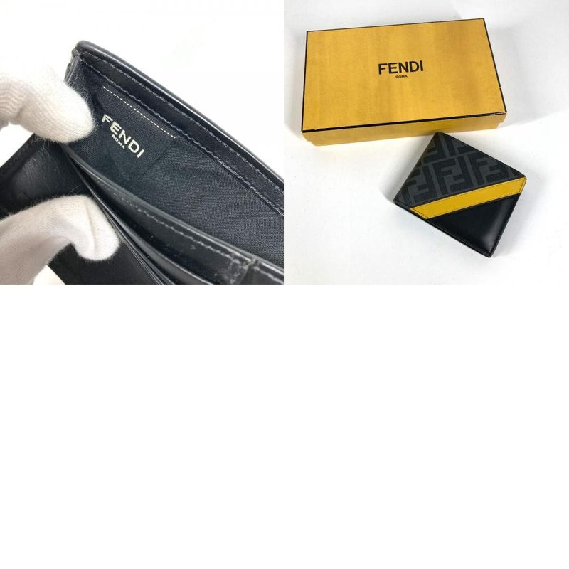 Fendi Bifold Wallet Zucca Logo Leather Black Yellow