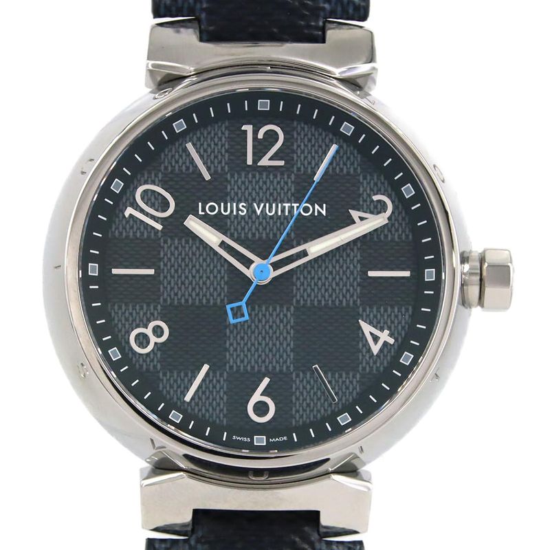 Louis Vuitton Tambour Damier Graphite SS Quartz Bracelet Dial Color: Black