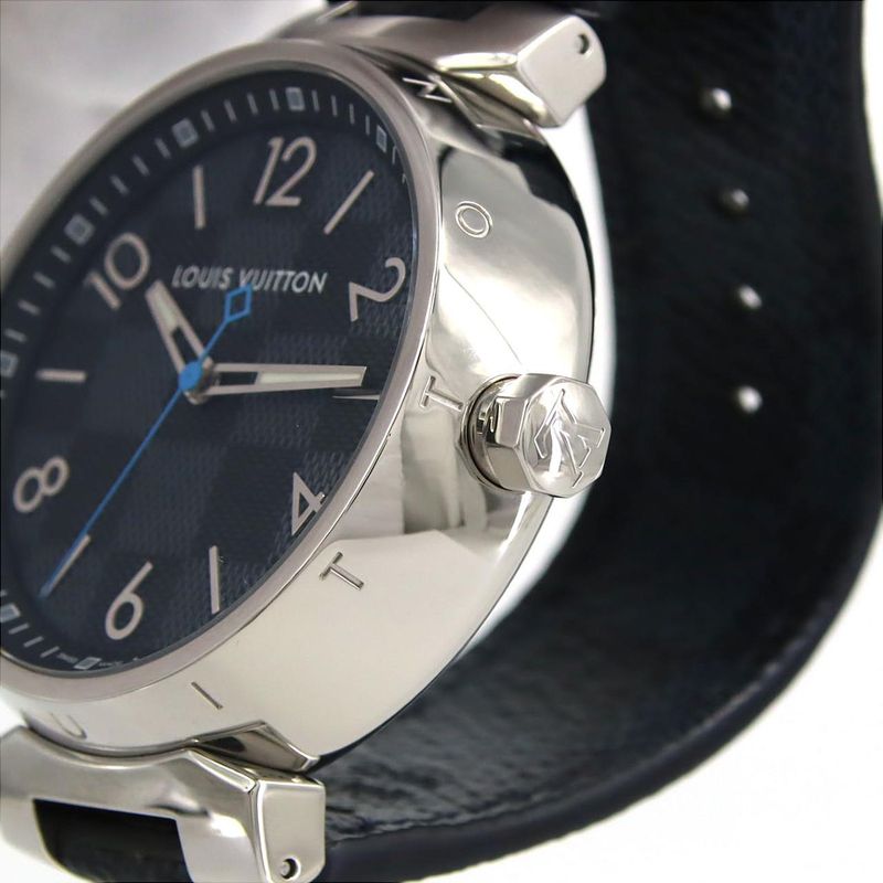 Louis Vuitton Tambour Damier Graphite SS Quartz Bracelet Dial Color: Black