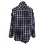 Hermes Button Coat Navy Gray White Check