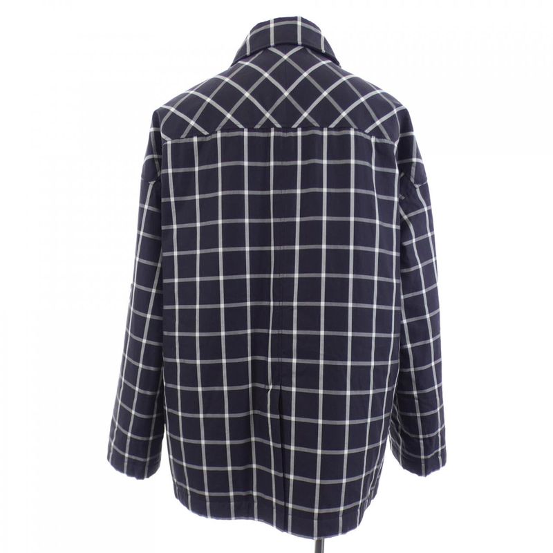 Hermes Button Coat Navy Gray White Check