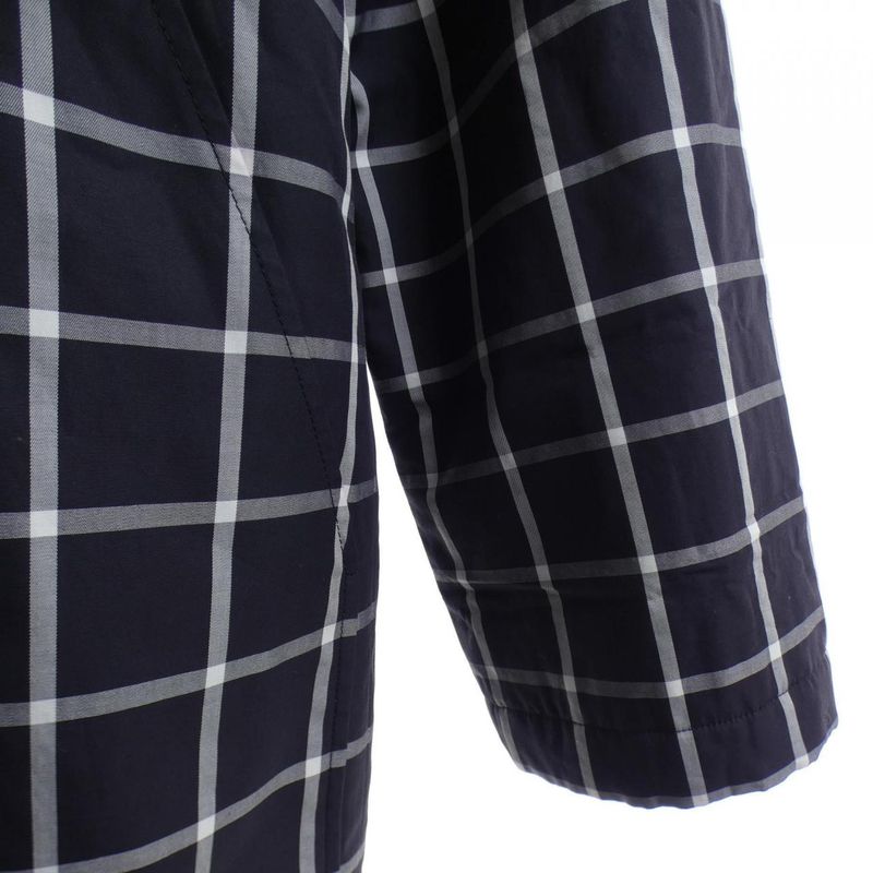 Hermes Button Coat Navy Gray White Check