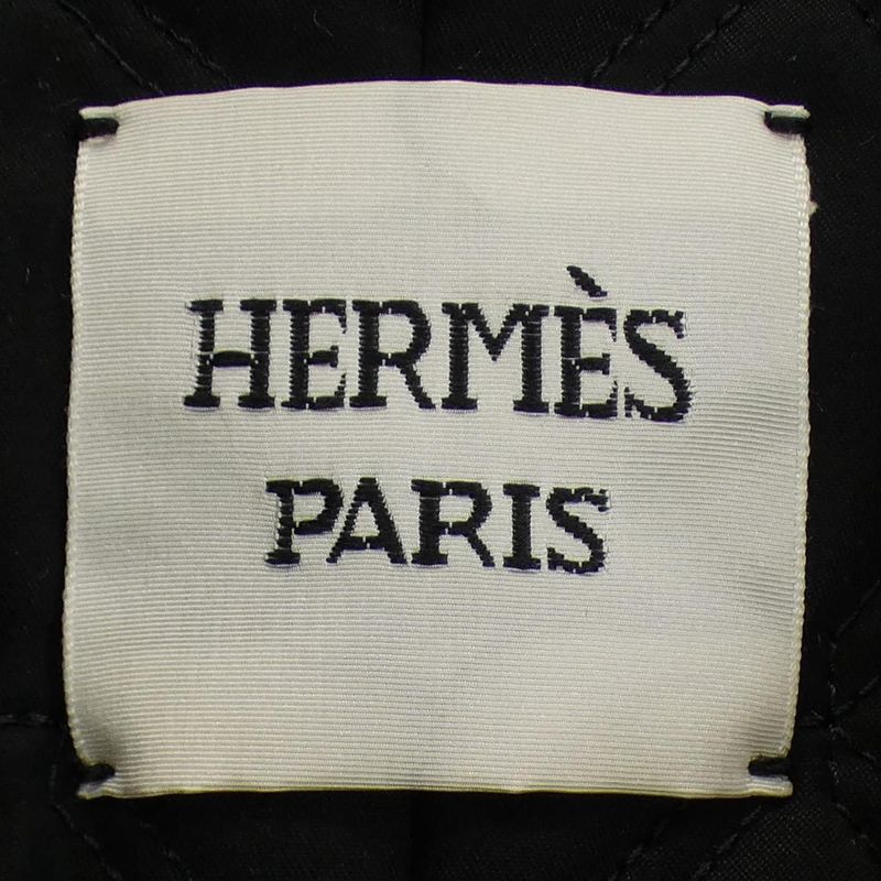 Hermes Button Coat Navy Gray White Check
