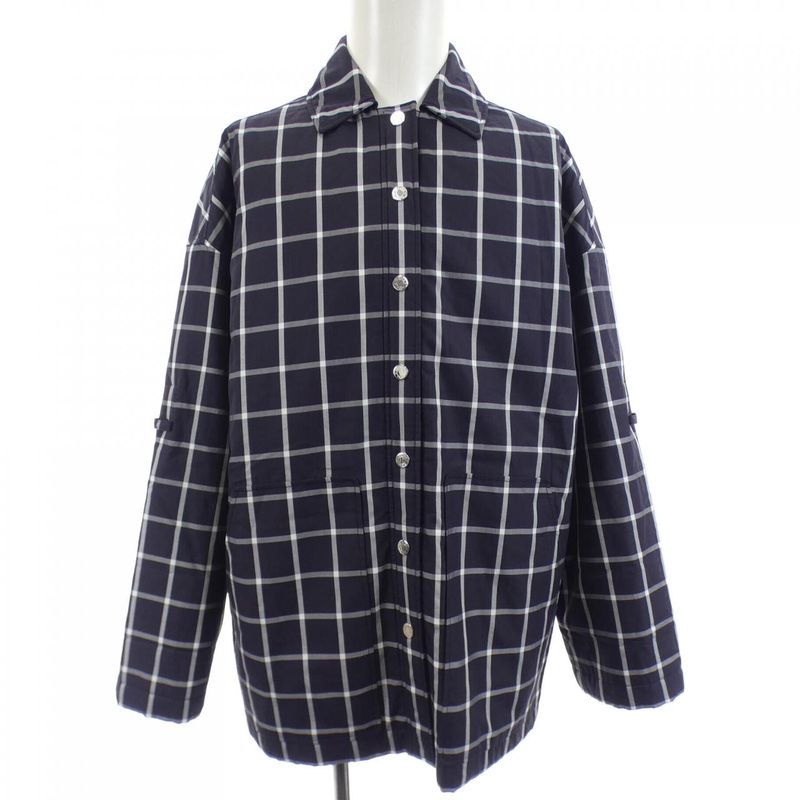 Hermes Button Coat Navy Gray White Check
