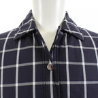 Hermes Button Coat Navy Gray White Check