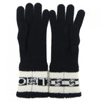 Chanel Glove Gloves Silk Cashmere Black White