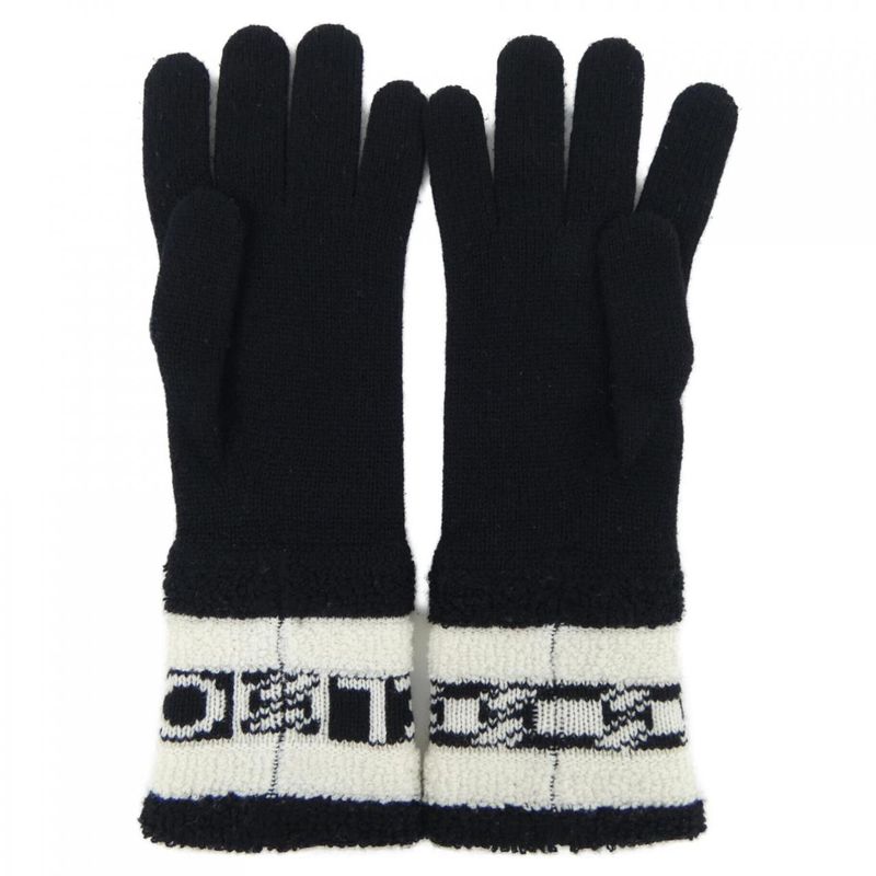 Chanel Glove Gloves Silk Cashmere Black White