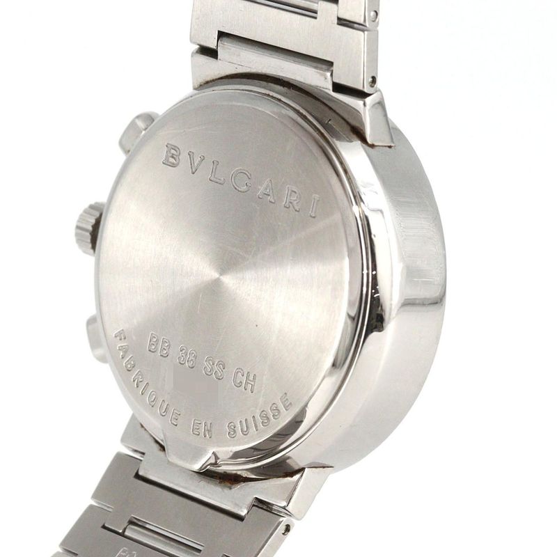 Bvlgari Chronograph at SS Bracelet Dial Color: Black.