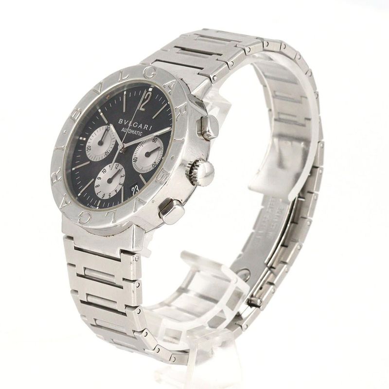 Bvlgari Chronograph at SS Bracelet Dial Color: Black.