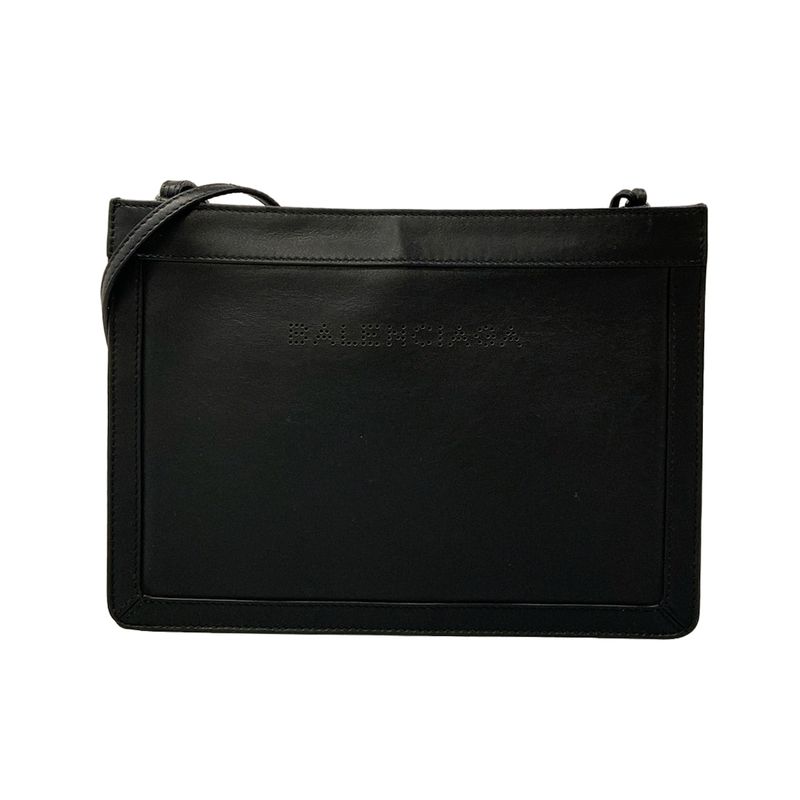 Balenciaga Shoulder Bag Navy Pochette Black Leather