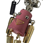 Prada Robot Pink Silver Gold Leather Metal Key Holder Charm