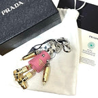 Prada Robot Pink Silver Gold Leather Metal Key Holder Charm