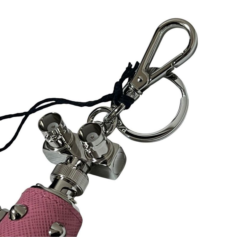 Prada Robot Pink Silver Gold Leather Metal Key Holder Charm