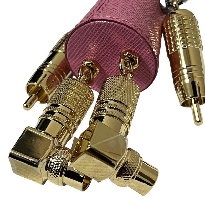 Prada Robot Pink Silver Gold Leather Metal Key Holder Charm