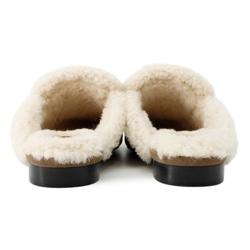 Hermes Mule Oz Sheepskin Velour 37 Shoes Etoupe Ecru