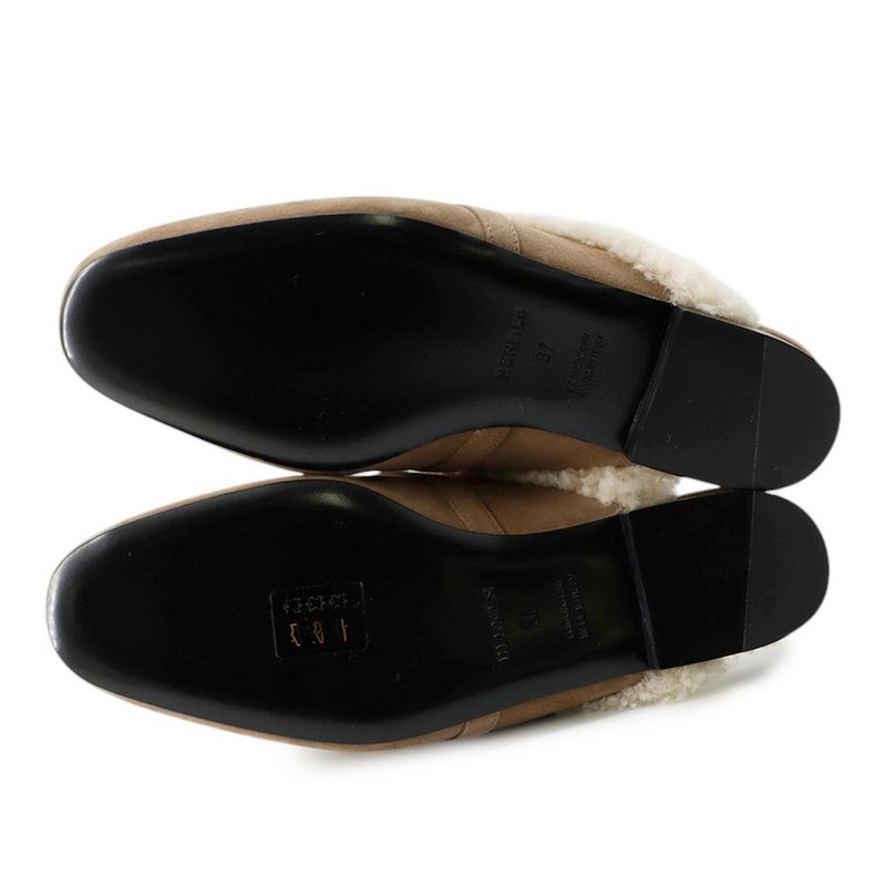 Hermes Mule Oz Sheepskin Velour 37 Shoes Etoupe Ecru